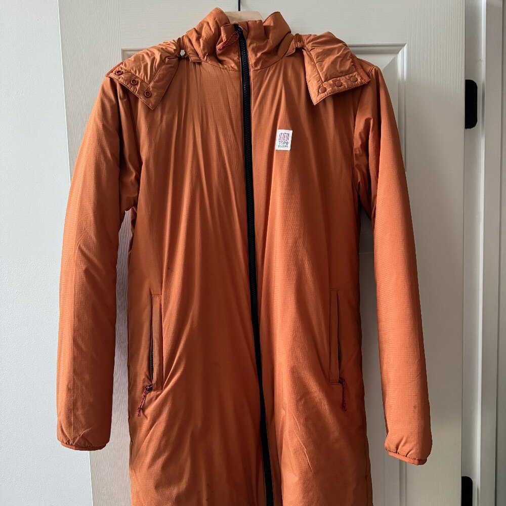 Topo Designs Puffer Insulated Jacket Orange Sz Small Women's PRIMALOFT Hooded